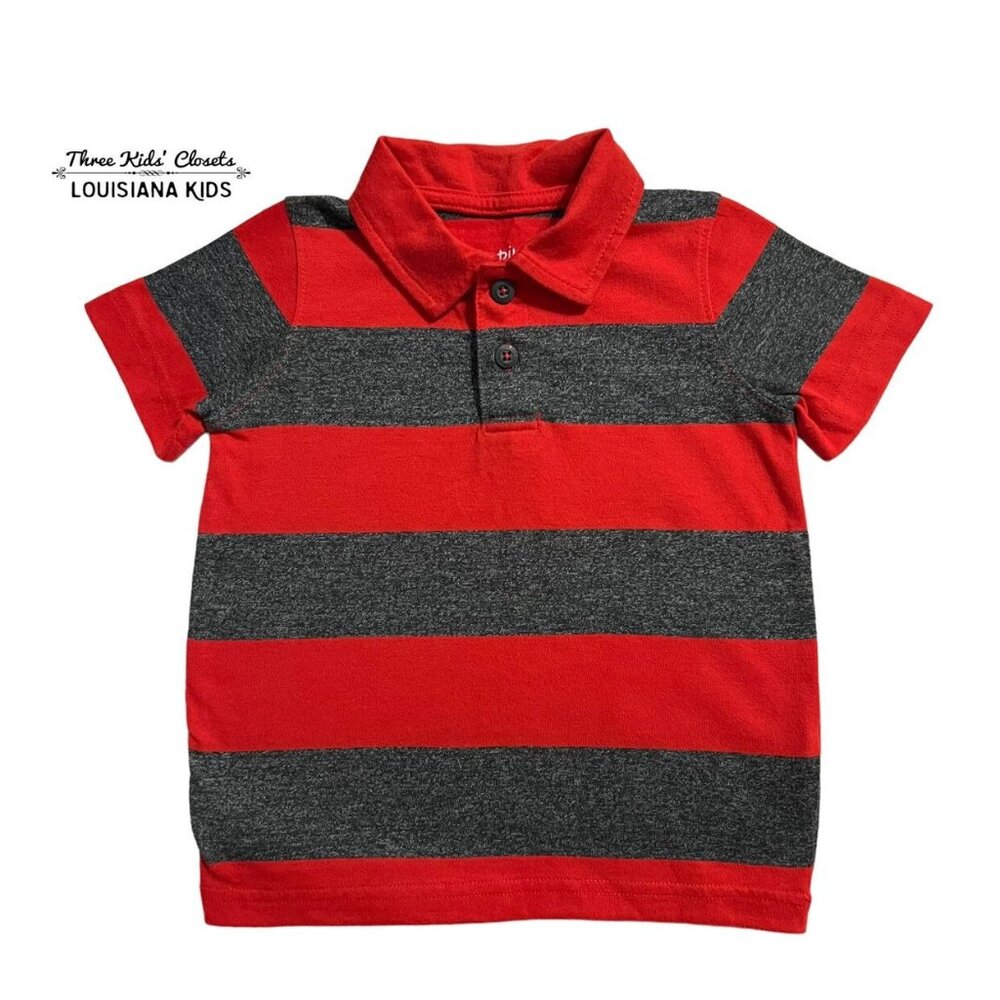 Jumping Beans 18m Red & Grey Rugby Striped Polo Shirt